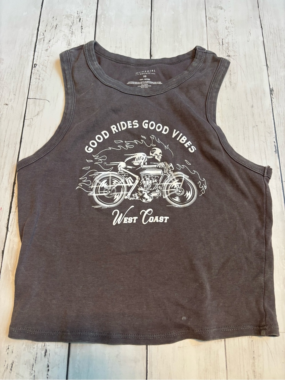 Homegirl Society Charcoal Tank with White Motorcycle Graphic